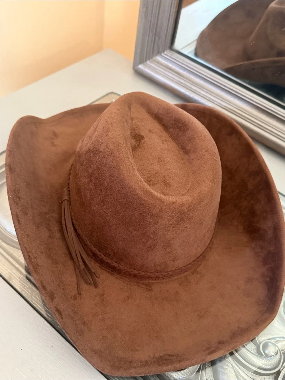 Cattleman Style Brown Faux Suede Velvety Cowboy Hat Western Accessory